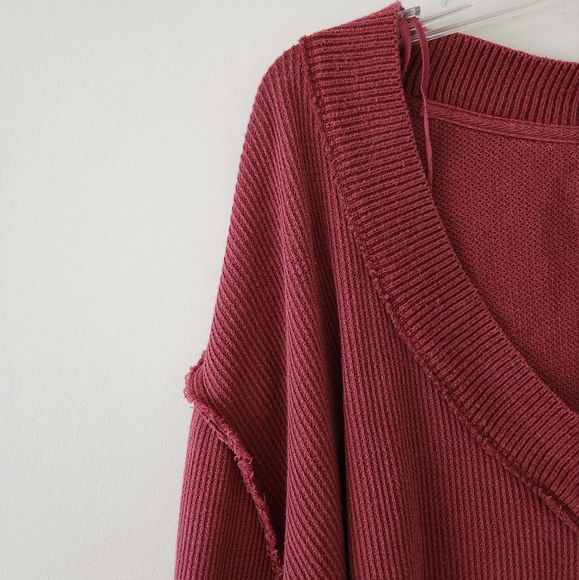 Free People Asher Thermal Oversized Shirt Stolen Kiss Maroon Red Small NWT NEW - Picture 9 of 12